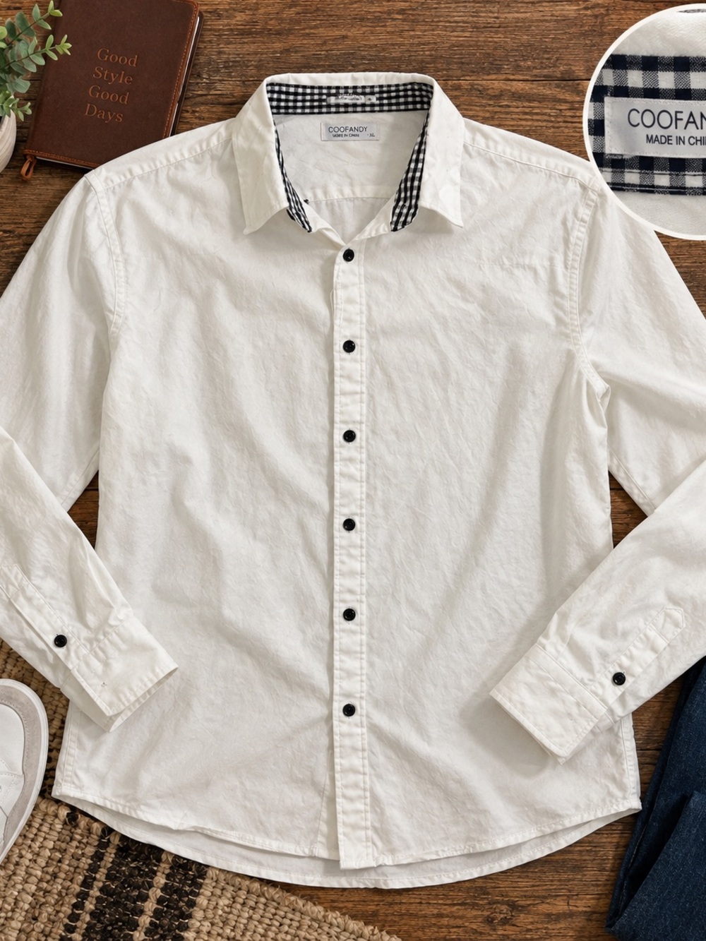 COOFANDY Men’s XL White Black Button Up Shirt | Waitstaff Workwear Classic
